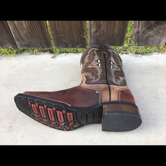 Mens Rodeo Square Toe All Leather Brown Boots - Picture 4 of 5